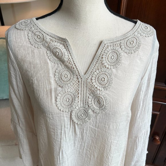 Zac & Rachel Boho Peasant Crochet Bell Sleeve Tunic - Picture 1 of 8